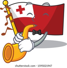 Flag tonga Scroll cartoon character design performance with trumpet