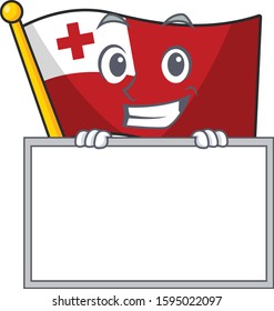 Flag tonga Scroll cartoon character style grinning with board