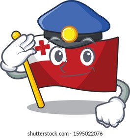 Flag tonga Scroll Cartoon mascot style as a Police officer