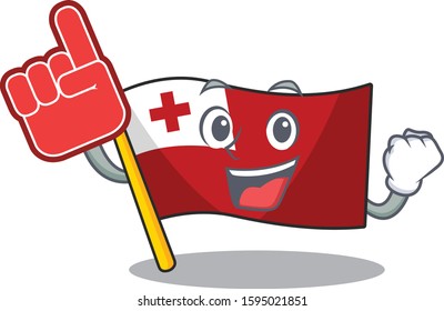 Flag tonga Scroll mascot cartoon style with Foam finger