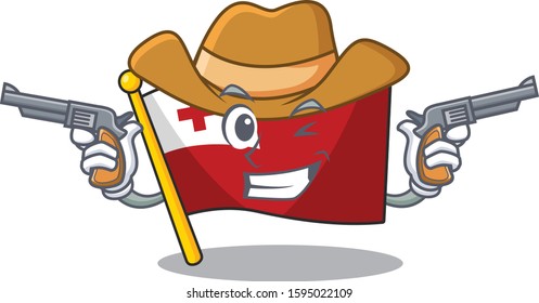 Flag tonga Scroll mascot performed as a Cowboy with guns