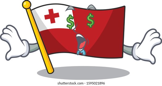Flag tonga Scroll with Money eye cartoon character style