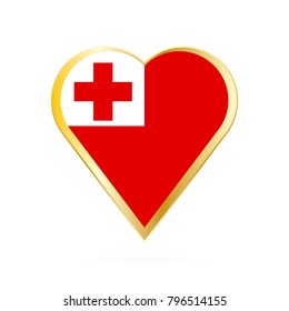 Flag of Tonga in the shape of Heart, symbol of Love Gold version.