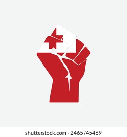 Flag of Tonga in the shape of raised hand sign isolated on background. Fist symbol modern, simple, vector, icon for website design, mobile app, ui. Vector Illustration