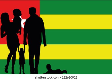 The flag of Tonga with the silhouette of a family