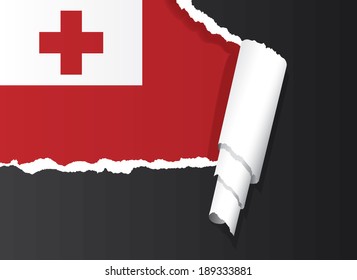 Flag of Tonga under ripped paper vector illustration.