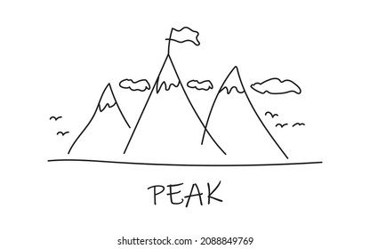 Flag top of mountain draw. Peak vector