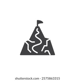 A flag a top a mountain top vector icon. filled flat sign for mobile concept and web design. Summit Flag  glyph icon. Goals, success, and international cooperation symbol, logo illustration