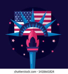 flag and torch american happy independence day vector illustration