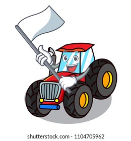 With flag tractor mascot cartoon style