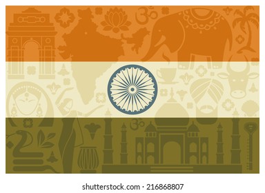 Flag with traditional symbols of India