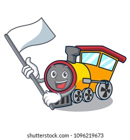 With flag train mascot cartoon style