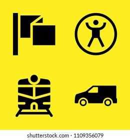 flag, train, zorbing and van vector icon set. Sample icons set for web and graphic design