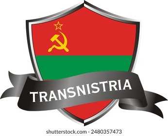 Flag of transnistria as around the metal silver shield with transnistria flag