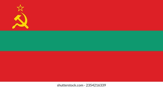 The flag of Transnistria. Flag icon. Standard color. Standard size. A rectangular flag. Computer illustration. Digital illustration. Vector illustration.