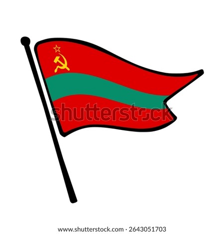 Flag of Transnistria. Transnistria flag vector illustration icon design in the hand-drawn style. Fluttering flagpole flag.