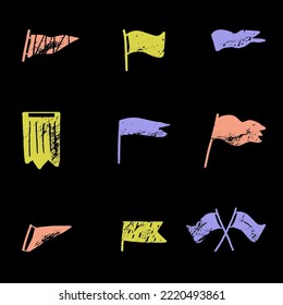 Flag triangle, square icon and signs set vector illustration. Ink, engraved style