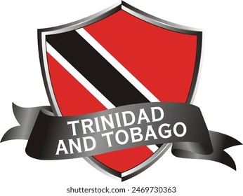 Flag of trinidad and tobago as around the metal silver shield with trinidad and tobago flag