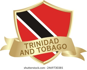 Flag of trinidad and tobago as around the metal gold shield with trinidad and tobago flag