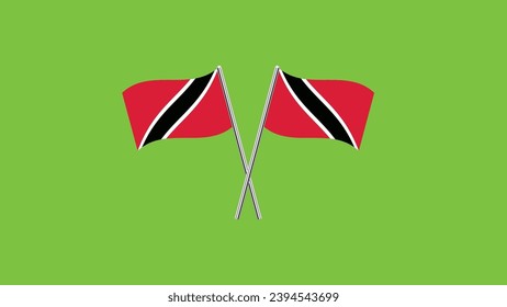 Flag of Trinidad and Tobago, Trinidad and Tobago cross flag design. Trinidad and Tobago cross flag isolated on Green background. Vector Illustration of crossed Trinidad and Tobago flags.