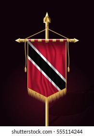 Flag of Trinidad and Tobago. Festive Vertical Banner with Flagpole. Wall Hangings with Gold Tassel Fringing