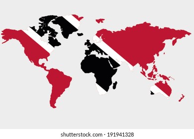 The flag of Trinidad and Tobago in the outline of the world