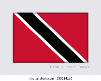 Flag of Trinidad and Tobago. Rectangular Official Flag. Aspect Ratio 2 to 3. Under Gray Cardboard with Inner Shadow