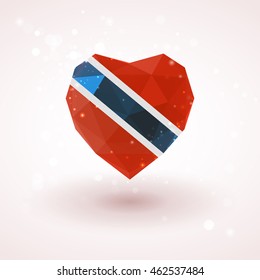 Flag of Trinidad and Tobago in shape of diamond glass heart in triangulation style for info graphics, greeting card, celebration of Independence Day, printed materials 