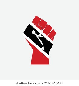 Flag of Trinidad and Tobago in the shape of raised hand sign isolated on background. Fist symbol modern, simple, vector, icon for website design, mobile app, ui. Vector Illustration