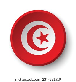 The flag of Tunisia. Button flag icon. Standard color. Circle icon flag. 3d illustration. Computer illustration. Digital illustration. Vector illustration.