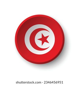 The flag of Tunisia. Button flag icon. Standard color. Circle icon flag. 3d illustration. Computer illustration. Digital illustration. Vector illustration.
