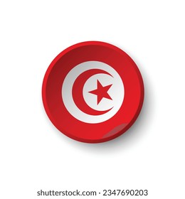 The flag of Tunisia. Button flag icon. Standard color. Circle icon flag. 3d illustration. Computer illustration. Digital illustration. Vector illustration.