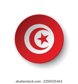 The flag of Tunisia. Button flag icon. Standard color. Circle icon flag. 3d illustration. Computer illustration. Digital illustration. Vector illustration.