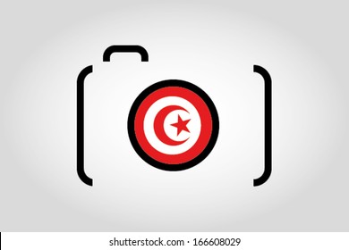 The flag of Tunisia in a Camera Lens