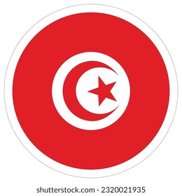 Flag of Tunisia circle shape. Tunisia flag with the rounded design shape