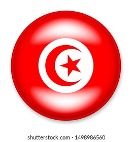 Flag of Tunisia in the form of a round button with a light glare and a shadow. 