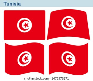 Flag of Tunisia. Flag icon set of four different shapes. Vector Illustration.
