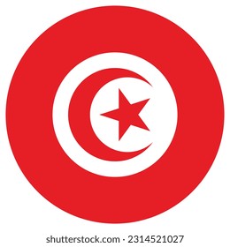 The flag of Tunisia. Flag icon. Standard color. A round flag. Computer illustration. Digital illustration. Vector illustration.