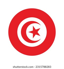 The flag of Tunisia. Flag icon. Standard color. A round flag. Computer illustration. Digital illustration. Vector illustration.