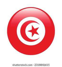 The flag of Tunisia. Flag icon. Standard color. The round flag. 3d illustration. Computer illustration. Digital illustration. Vector illustration.