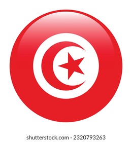The flag of Tunisia. Flag icon. Standard color. The round flag. 3d illustration. Computer illustration. Digital illustration. Vector illustration.