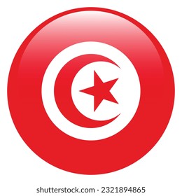 The flag of Tunisia. Flag icon. Standard color. The round flag. 3d illustration. Computer illustration. Digital illustration. Vector illustration.