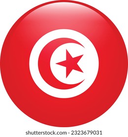 The flag of Tunisia. Flag icon. Standard color. Circle icon flag. 3d illustration. Computer illustration. Digital illustration. Vector illustration.
