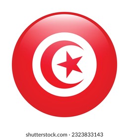 The flag of Tunisia. Flag icon. Standard color. Circle icon flag. 3d illustration. Computer illustration. Digital illustration. Vector illustration.