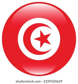 The flag of Tunisia. Flag icon. Standard color. Circle icon flag. 3d illustration. Computer illustration. Digital illustration. Vector illustration.