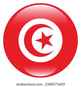The flag of Tunisia. Flag icon. Standard color. Circle icon flag. 3d illustration. Computer illustration. Digital illustration. Vector illustration.