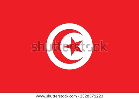 The flag of Tunisia. Flag icon. Standard color. Standard size. A rectangular flag. Computer illustration. Digital illustration. Vector illustration.