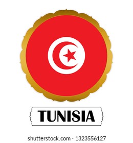 Flag of Tunisia with name icon, Golden sticker with flag of the Tunisia.vector