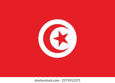 Flag of Tunisia. The official flag of the Republic of Tunisia, a North African state. Flat icon. Texture map. Vector crescent moon with star illustration