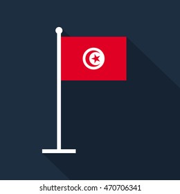 Flag of Tunisia on flagpole. Vector flat icon eps8 illustration.